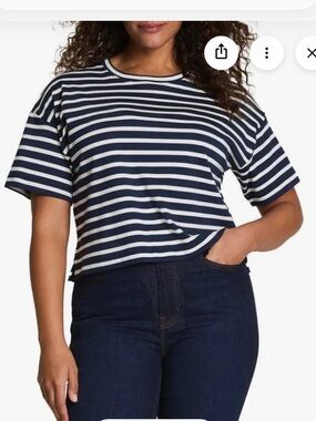 Spanx Cool Cotton Cropped Boxy Tee Navy Stripe